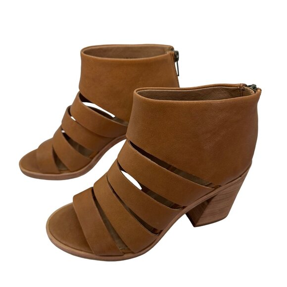 FRYE Tash Cognac Leather Cut Out Bootie Sandals Womens Size 5.5 Brown Heels - Picture 1 of 11